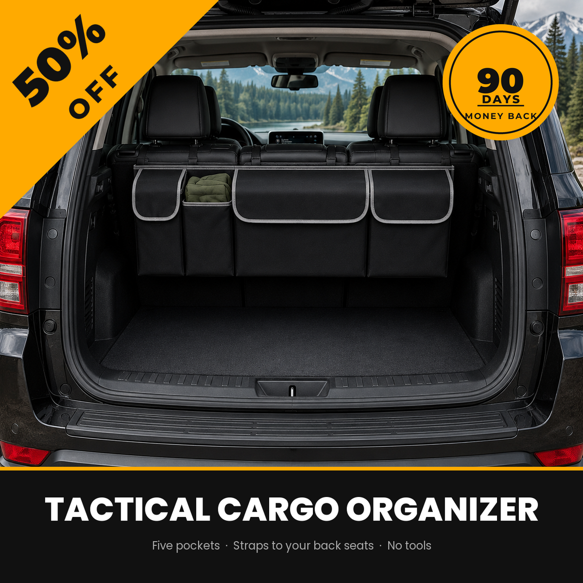 Haulm tactical cargo organizer fitted behind the rear seats