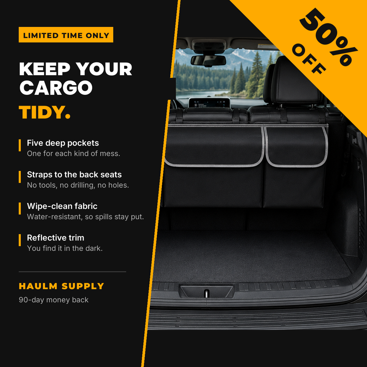 Haulm tactical cargo organizer fitted behind the rear seats
